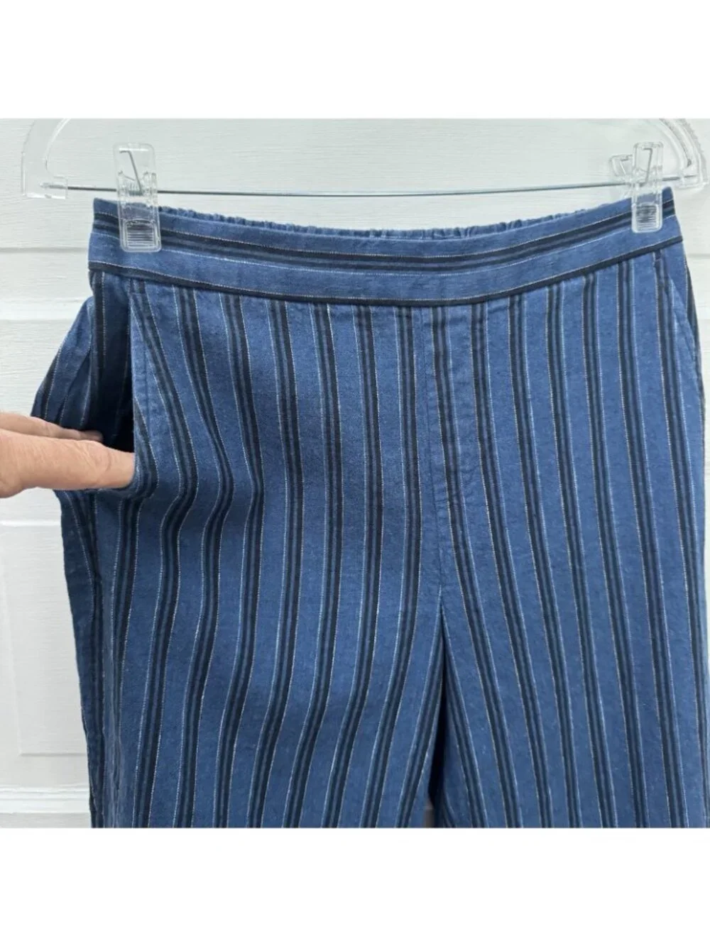 Banana Republic Rowan Wide Leg Pants Petite 2 Blue Stripe Linen Blend Pull On